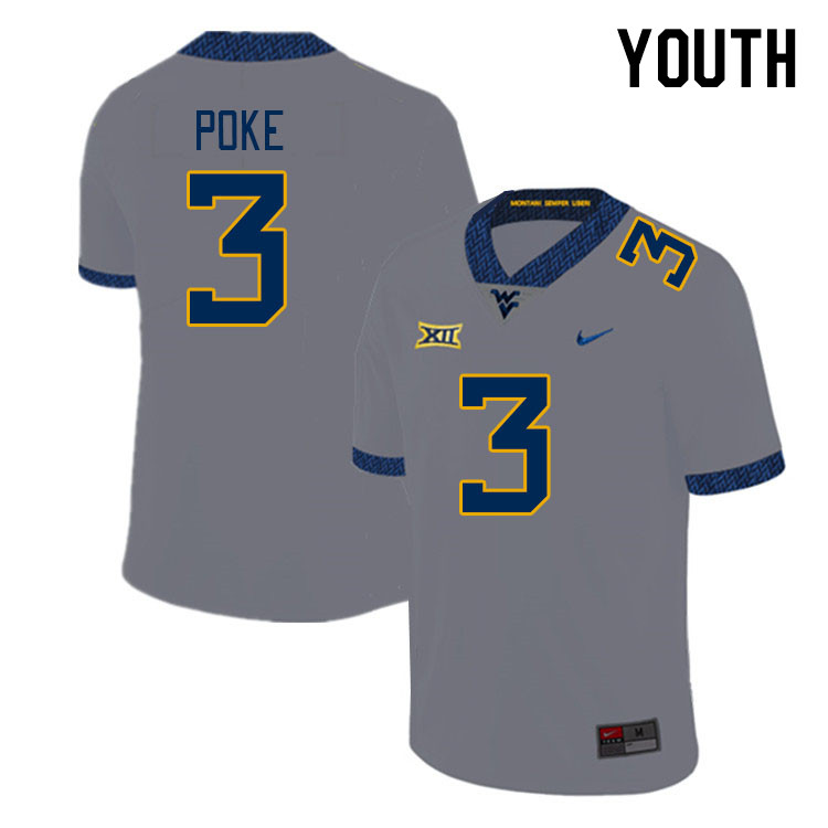 Youth #3 Ja'Shaun Poke West Virginia Mountaineers College Football Jerseys Stitched Sale-Gray